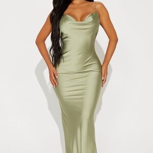 Green Maxi Satin Dress